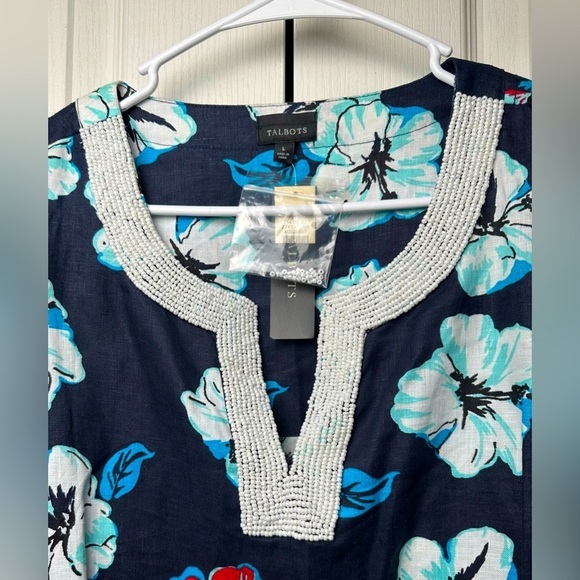 Talbots 100% Linen Beaded Neckline Hawaiian Tunic Dress Size Large NWT! - Picture 4 of 8